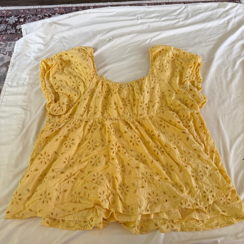 Torrid Yellow Floral Eyelet Babydoll Blouse Plus Size 6X Cottagecore Whimsy - Picture 6 of 9